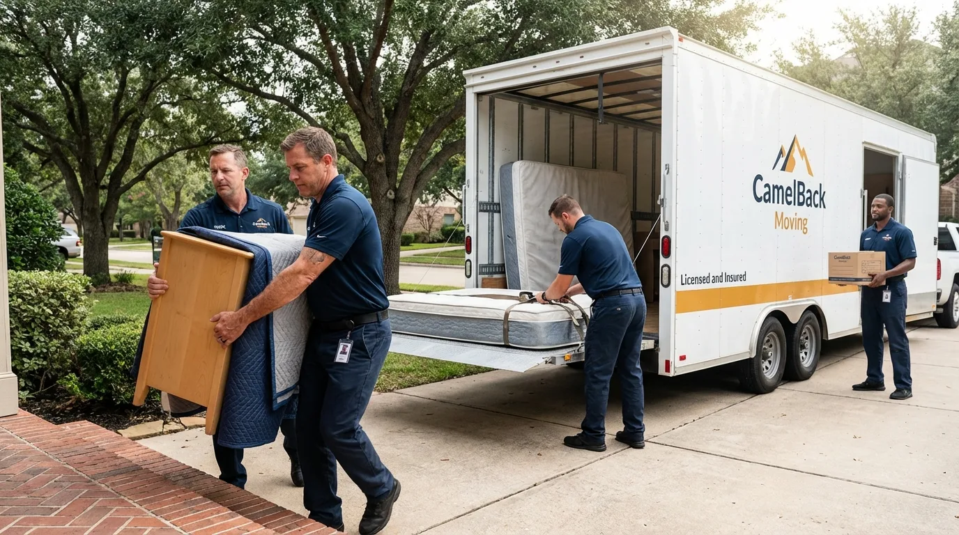Crew loading residential truck for cross-state move from Perryopolis, PA